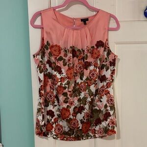 Talbots Silk Pink, Olive Green and Coral Floral Blouse